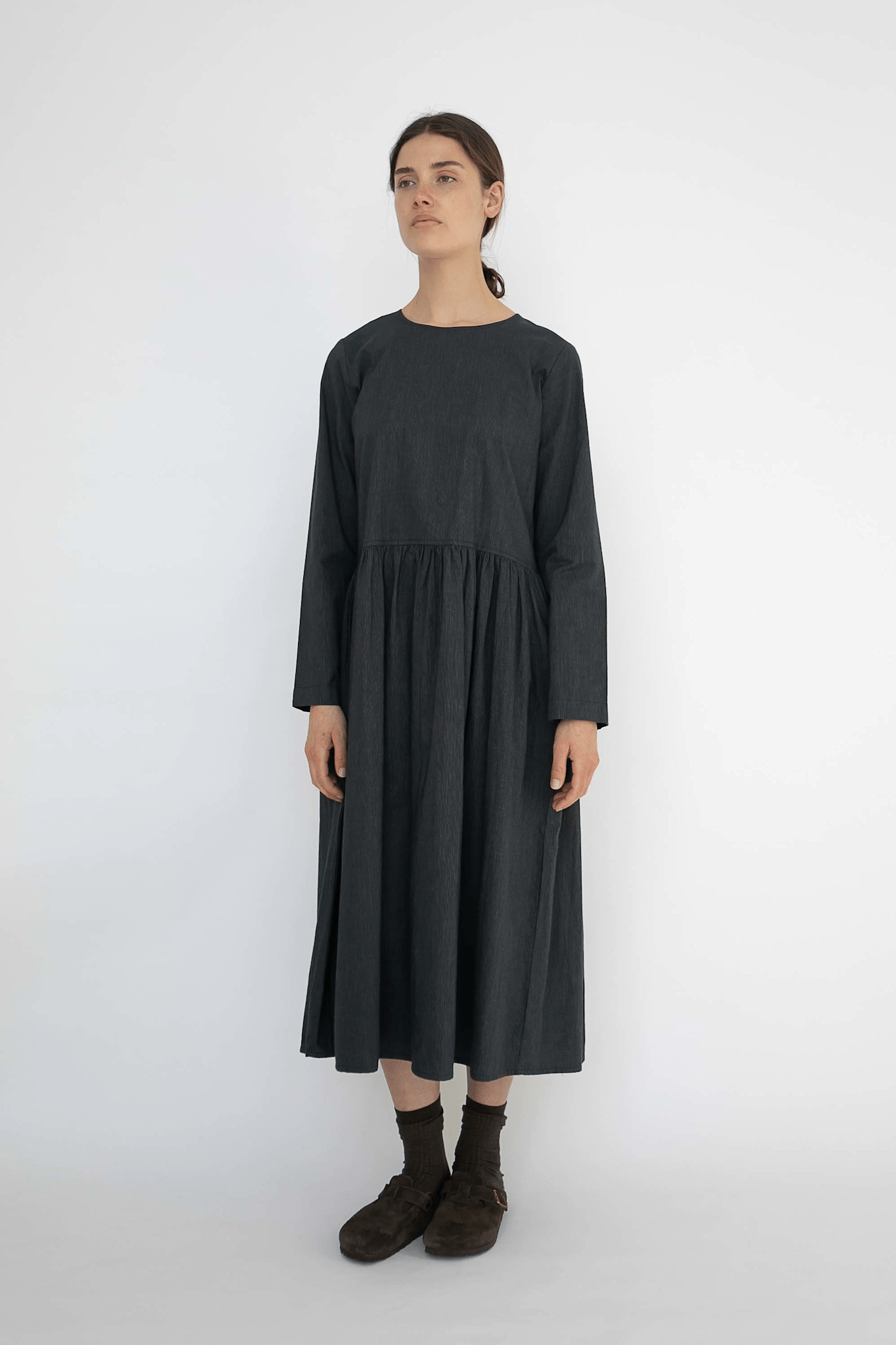 SABINE DRESS - BLACK PINSTRIPE