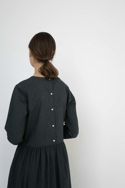 SABINE DRESS - BLACK PINSTRIPE