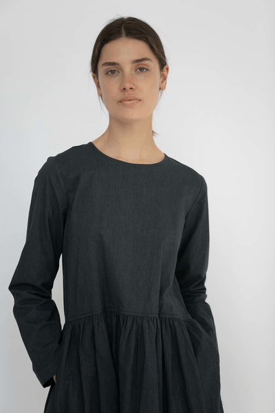 SABINE DRESS - BLACK PINSTRIPE