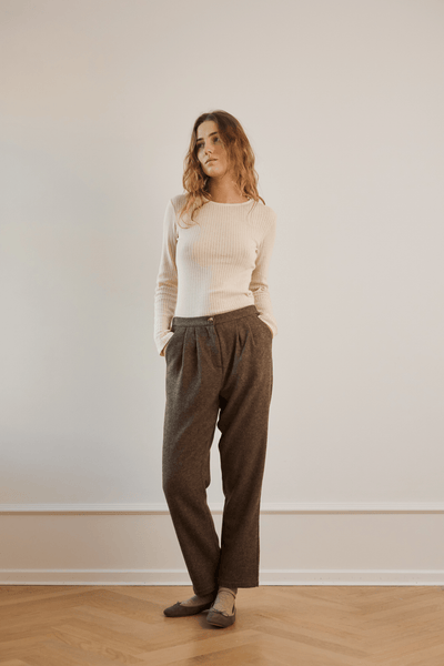 Gudrun Pants - BROWN HERRINGBONE